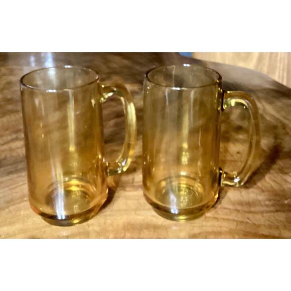 Set of 2 Vintage Hazel Atlas Amber Glasses Beer Mug Stein - Picture 1 of 7